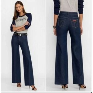 JOHNNY WAS Sasson Lumiere Wide Leg Stretch Jeans Dark Wash Denim Blue Sz 33 NEW